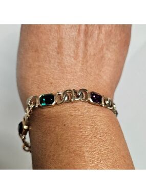 Vintage Blanca Gold-plated Tennis Bracelet with Multi-color Stone Accents